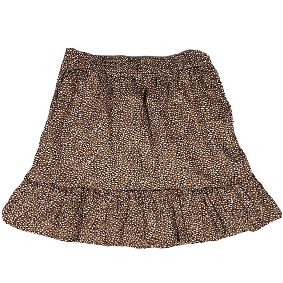 Tahari 100% Linen Flared Mini Skirt Ruffled Hem Stretch Brown Tan Women's Sz M - Picture 1 of 7